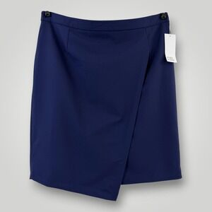 NEW Pari Passu Skirt Womens 16 D3 Navy Orsa Wool Asymmetrical Pencil Lined Knee